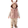 thumbnail image 1 of Girls Hooded Vest Soft Bunny Ear Design Zip Front Sleeveless Jacket (Pink), 1 of 5