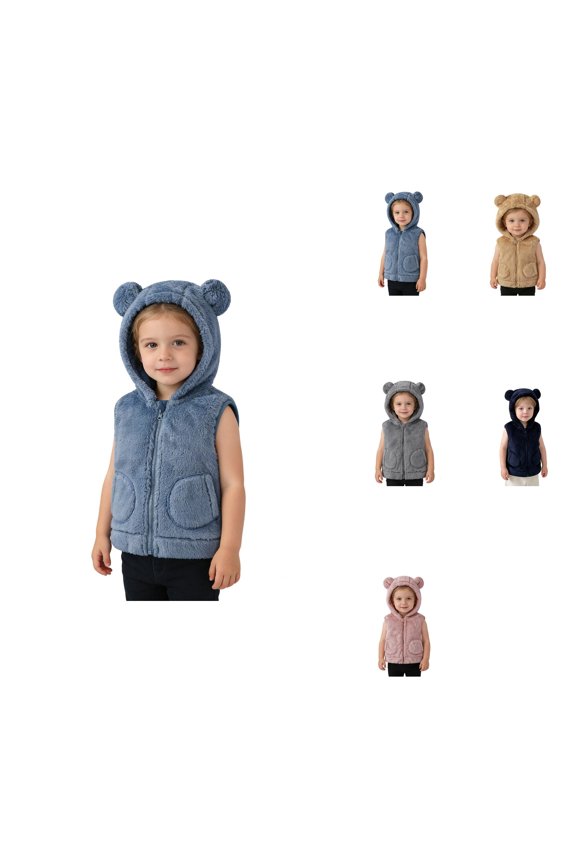 Girls Hooded Vest Soft Design Zip Front Sleeveless Jacket For Indoor Outdoor Wear