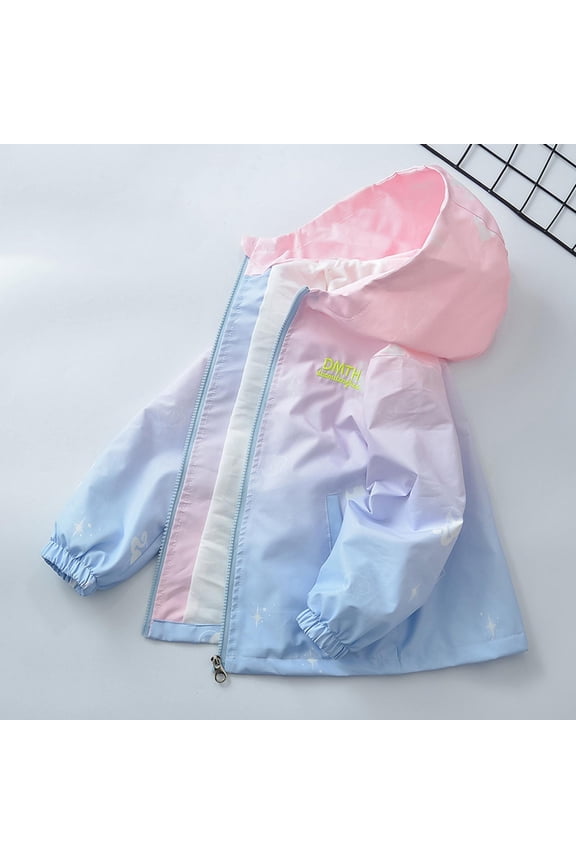 Girls Hooded Windproof Jacket with Cotton Lining,Big Kids All Over Heart Print Zip Up Outerwear Windbreaker Travel Layering Blue D 9-10 Years