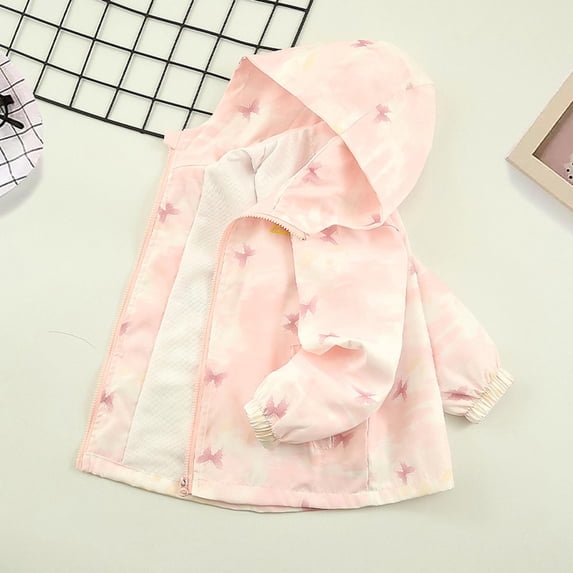 Girls Hooded Windproof Jacket with Cotton Lining,Big Kids All Over Heart Print Zip Up Outerwear Windbreaker Travel Layering Pink A 13-14 Years