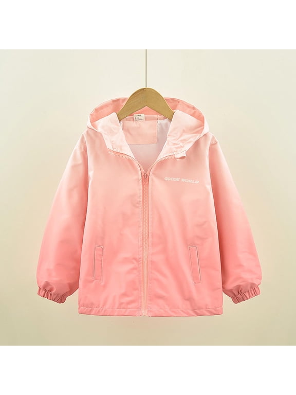 Girls Hooded Windproof Jacket with Cotton Lining,Big Kids All Over Heart Print Zip Up Outerwear Windbreaker Travel Layering Pink C 5-6 Years