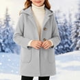thumbnail image 1 of Girls Hooded Wool Blend Coat Long Sleeve Single Breasted Mid Length Overcoat with Patch Pockets Gray 12-13 Years, 1 of 9