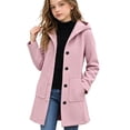 thumbnail image 1 of Girls Hooded Wool Blend Coat Mid-Length, Long Sleeve Single Breasted Fall Winter Peacoat Trench Jacket with Pockets, Purple 5-6 Years, 1 of 6