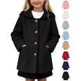 thumbnail image 1 of Girls Hooded Woolen Mid-Length Coat Zaewscy Children's Winter Solid Color Woollen Overcoat Long Sleeve Hooded Casual Outwear Pockets Jackets Kids Black 10-11Years, 1 of 9