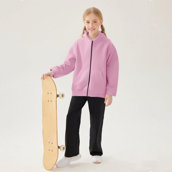 Girls Hooded Zip Up Jacket Warm Pullover With Sleeves Cold Weather Casual Outerwear