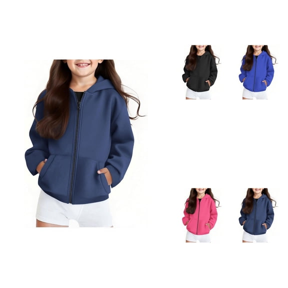 Girls Hooded Zip Up Jacket, Warm Pullover with Pockets, Oversized Casual Outerwear for Teens, Trendy 2025 Winter Sweatshirt