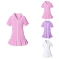 thumbnail image 1 of Girls Hooded Zip-Up Terry Swim Cover Up – Cotton Beach Robe with Short Sleeves for Summer Bathing Suit Coverup, 1 of 7
