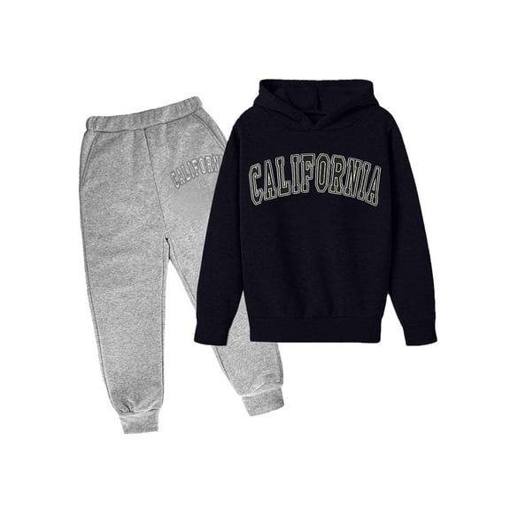 Girls Hoodie 2PC Set Long Sleeve California Letter Print Pullover & Pant Sweatsuit(Big Boys)