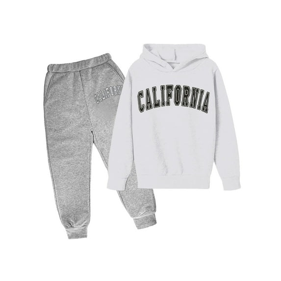Girls Hoodie 2PC Set Long Sleeve California Letter Print Pullover & Pant Sweatsuit(Big Boys)