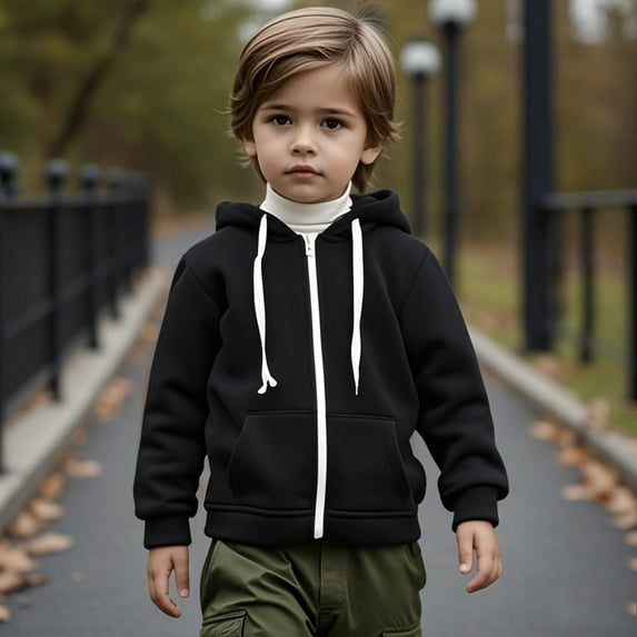 Girls Hoodie Black Full Zip Up Hoodies Lightweight Long Sleeve Hoodies Winter Clothes Baby Girls Clothes 7-8 Years Boys Girls Fashion