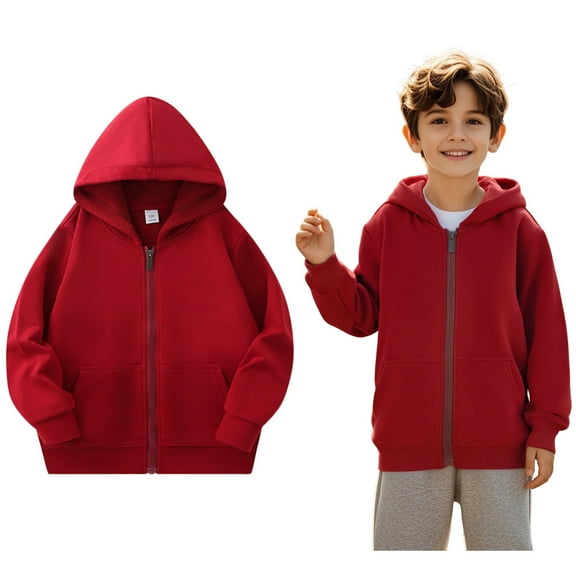 Girls Hoodie Brick Red Full Zipper Hoodie Casual Long Sleeve Sweatshirts Jackets Fall Clothes 5-6 Years Boy Clothes Boys Girls Fashion