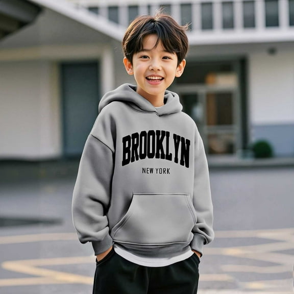 Girls Hoodie City Name Letter Print Grey Hoodie Long Sleeve Hooded Sweatshirt Top Warm Fall Winter Clothes 5-6 Years Toddler Girl Clothes
