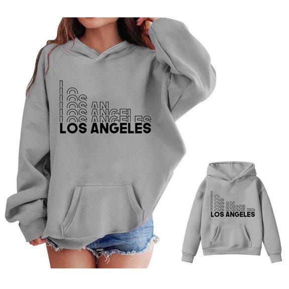 Hoodie City Name Letter Print Grey Hoodies Casual Long Sleeve Hoodie Sweatershirt Pullover Fall Clothes Toddler Boy Clothes 9-10 Years