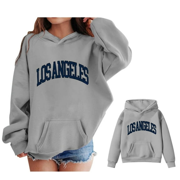 Hoodies Boys Kids City Name Letter Print Grey Hooded Long Sleeve Pullover Tops Fall Clothes Girls Size 3T Clothes