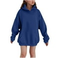 thumbnail image 1 of Girls Hoodie Cute Long Sleeve Solid Color Hooded Sweatshirts Loose Comfortable Drop Shoulder Sleeves Sweatshirt with Pockets Navy 3-4Years, 1 of 8