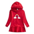 thumbnail image 1 of Girls' Hoodie Dress Rainbow Printed Long Sleeve Cute Hooded Sweatshirt Mini Dress Soft Cotton Fall Clothes (4-5 Years, Red), 1 of 3