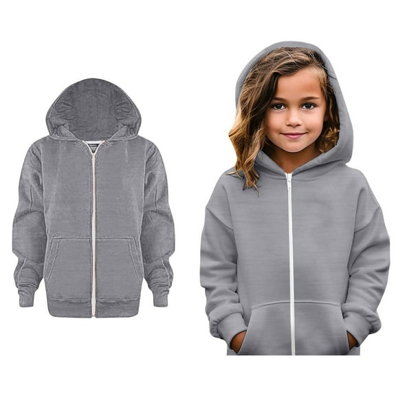 Girls Hoodie Grey Full Zipper Hooded Casual Long Sleeve Classic Hoodie Fall Winter Clothes Kids Clothes Boys Size 6-7 Years Boys Girls Fashion