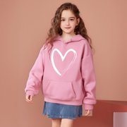 Girls Hoodie Heart Print Hoodies Long Sleeve Lightweight Pullover Tops Loose Sweatshirt Fall Winter Clothes Girls Sweatshirts Size 5-6 Years Boys Girls Fashion