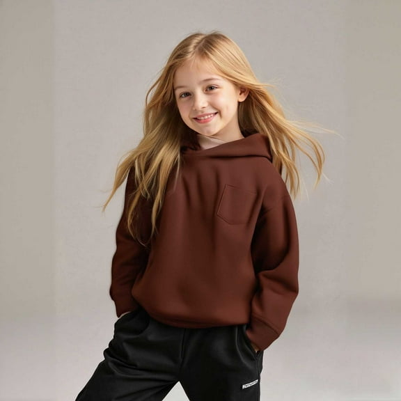 Hoodies for Boys Brown Hoodies Casual Long Sleeve Hoodie Sweatershirt Pullover Fall Clothes Toddler Clothes for Girls 8-9 Years