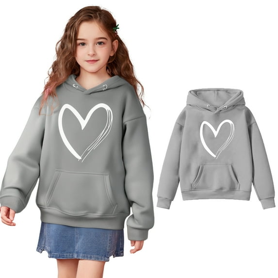 Girls Hoodie Kids Casual Heart Print Hoodies Casual Long Sleeve Sweatshirts Warm Fall Winter Clothes Girls Tops Size 9-10 Years