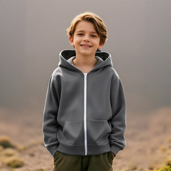 Girls Hoodie Kids Dark Gray Full Zipper Hoodies Casual Long Sleeve Sweatshirts Jackets Fall Winter Clothes Little Girls Clothes7-8 Years Boys Girls Fashion