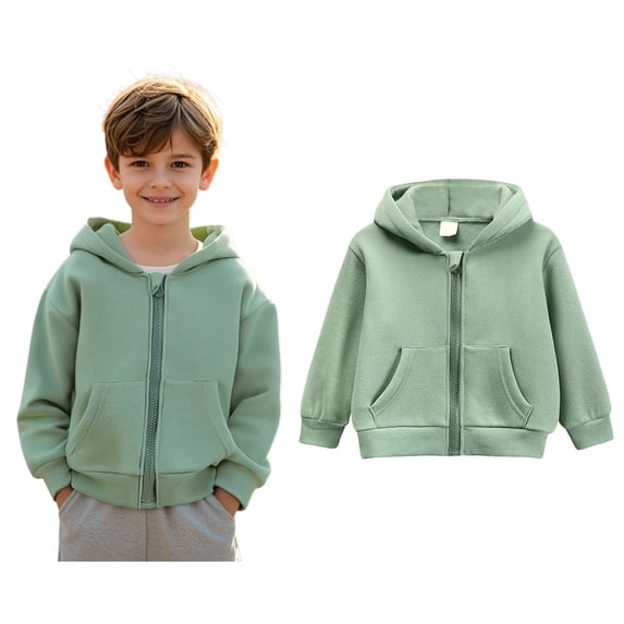 Girls Hoodie Kids Light Green Full Zipper Hoodie Casual Long Sleeve Hoodie Sweatershirt Pullover Winter Clothes Boys 6-7 Years Clothes Boys Girls Fashion
