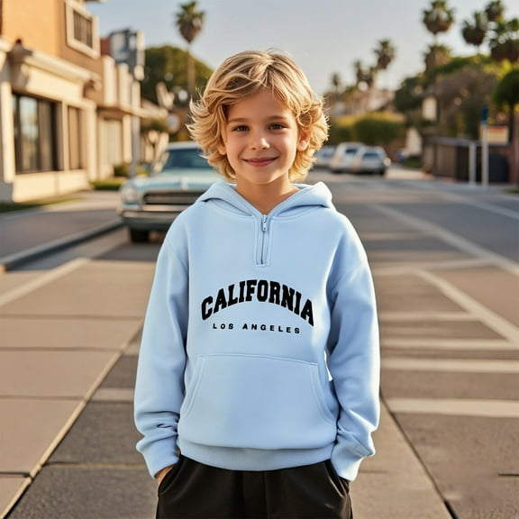 Girls Hoodie Kids Mask Letter Print Light Blue Half Zipper Hooded Casual Long Sleeve Classic Hoodie Fall Clothes Toddler Boys Clothes 4T