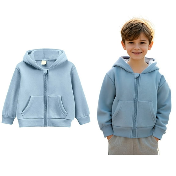 Girls Hoodie Light Blue Full Zipper Hoodie Long Sleeve Pullover Tops Winter Clothes 3-4 Years Girl Clothes Boys Girls Fashion