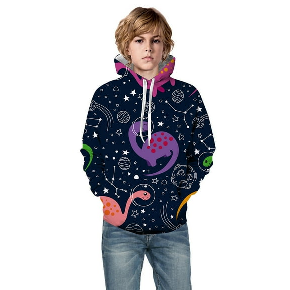 Girls Hoodie Little Kids Hooded Unisex 3D Galaxy Dinosaur Printed Pullover with Pocket Sweatshirt Size 4-5