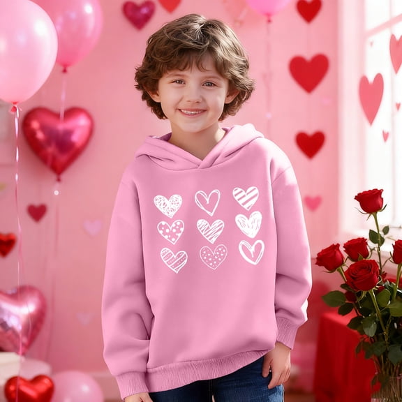 Girls Hoodie Pink with Cute Heart Print | Kids Oversized Lightweight Pullover | Youth Casual Graphic Sweatshirt,Size 3 T