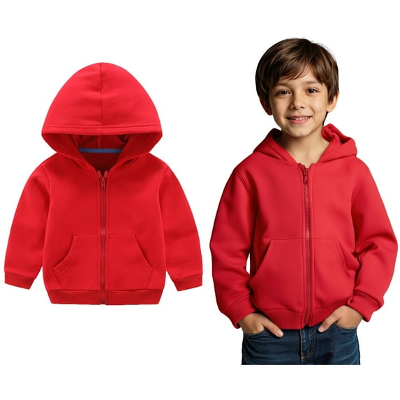 Girls Hoodie Red Full Zipper Hooded Casual Long Sleeve Hoodies Fall Clothes Toddler Clothes for Girls 18-24 Months Boys Girls Fashion