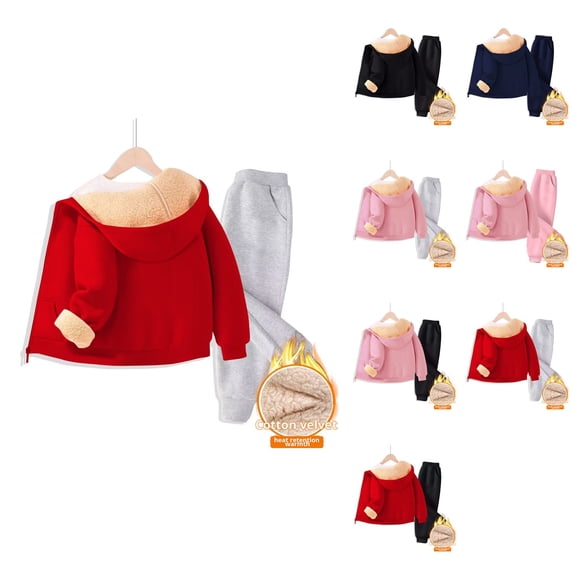 Girls' Hoodie Set, Children's 2 Piece -Lined Sweatpants and Zip-Up Long Sleeve Hooded Top, Drop Shoulder T-Shirt, Fall Winter School Athletic Clothing for Medium and Small Kids
