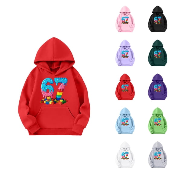 Girls Hoodie Set Six Seven Ice Cream Cool Meme Hoodie Funny 67 Meme Design Long-Sleeve Comfort Sweatshirt