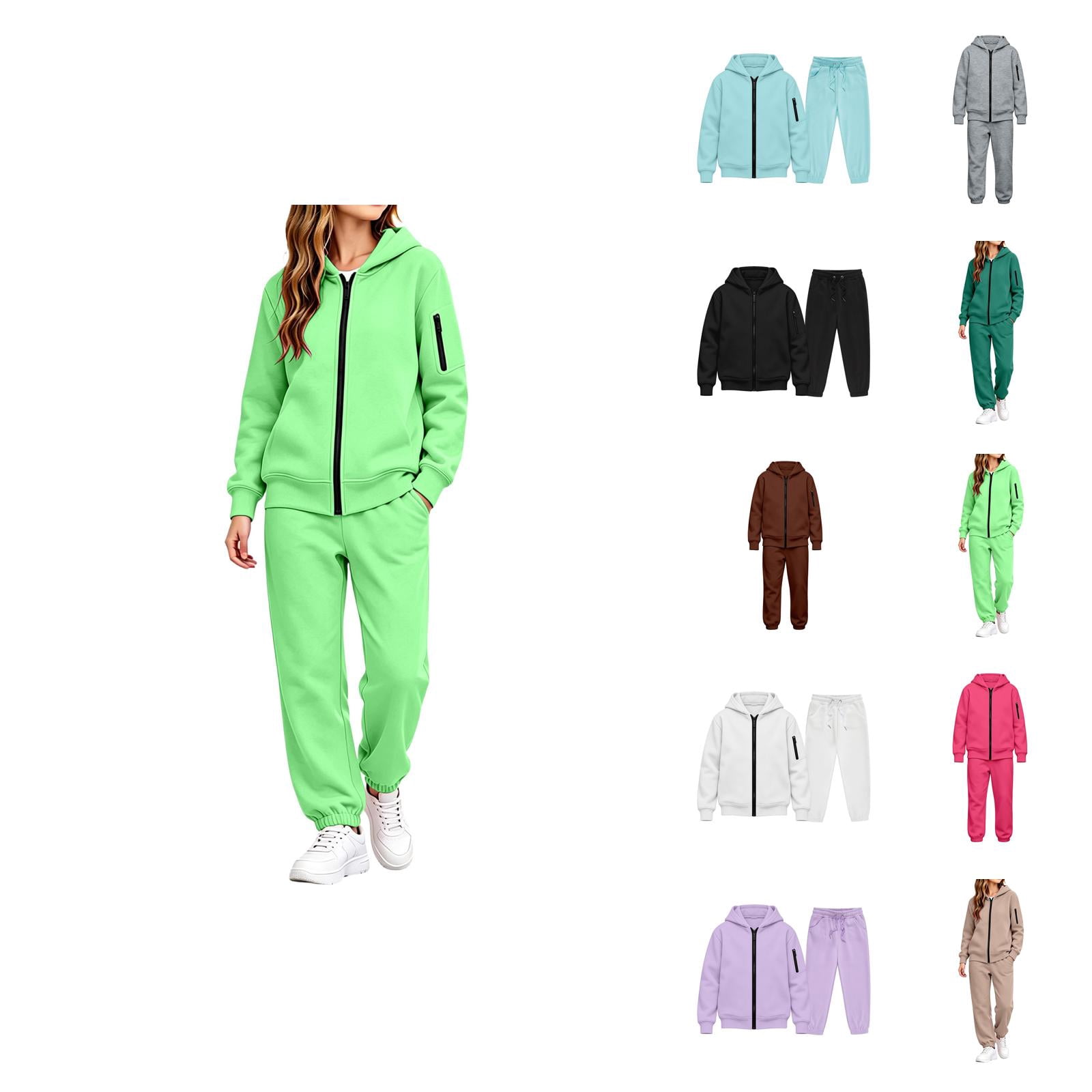 Girls Hoodie Set Solid Zip Hoodie And Joggers Easy Layering Fit Fall ...