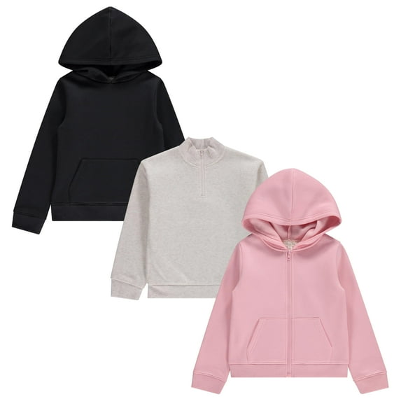 Girls' Hoodie Sweatshirt Set - Soft, Cozy, and Versatile - Pack of 3 with Full and Half Zips