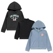 BTWEEN Girls' Hoodie Sweatshirt Set - Soft, Cozy, and Versatile - Pack of 3 with Full and Half Zips