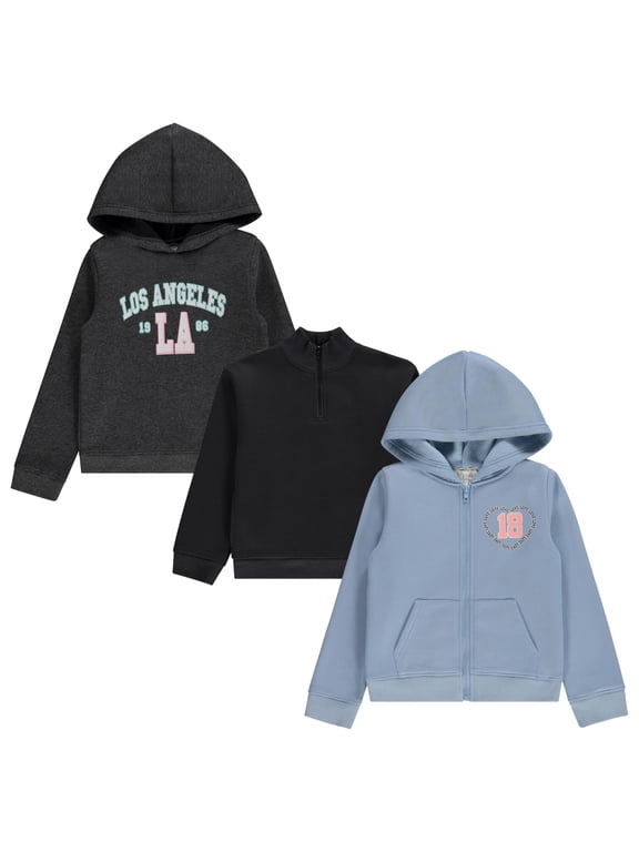 Girls' Hoodie Sweatshirt Set - Soft, Cozy, and Versatile - Pack of 3 with Full and Half Zips