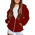 thumbnail image 1 of Girls Hoodie Sweatshirt Zipper Long Sleeve Hooded Jacket with Pockets Classic Solid Color Classic Tops Casual Walking Travel Fall Spring Jacket Clearance, 1 of 8
