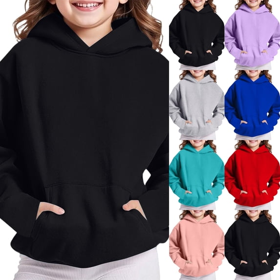 Girls Hoodie Trendy Cute Hooded Sweatshirt with Pocket Baggy Kids Pullover Winter 2026 Back to School Clothes Teens Black,110
