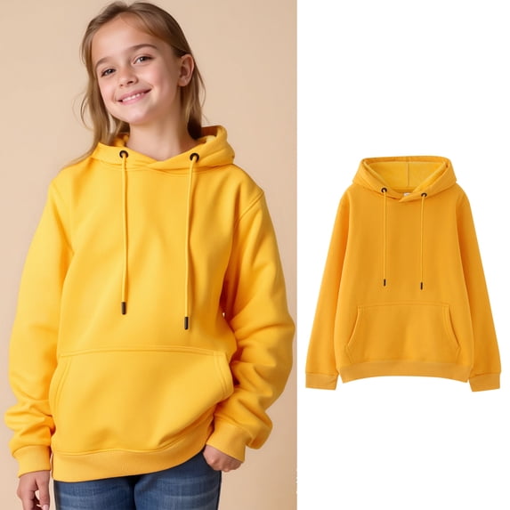 Girls Hoodie Yellow Hooded Long Sleeve Pullover Hoodie Sweatshirt Fall Clothes Girls Tops Size 6-7 Years Boys Girls Fashion