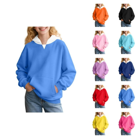 Girls Hoodies 2025 Fashion Style Pullover Sweaters Long Sleeve Solid Color Casual Sweatshirt Warm Soft Comfortable Outerwear Coat with Pocket for Kids Outdoor Winter Clothes
