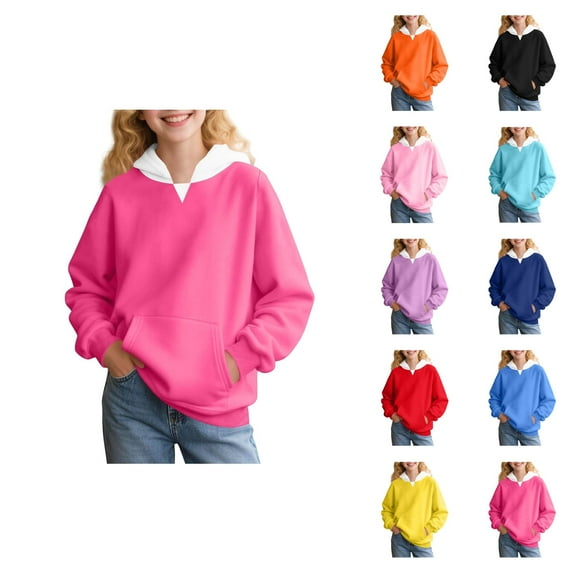 Girls Hoodies 2025 Fashion Style Pullover Sweaters Long Sleeve Solid Color Casual Sweatshirt Warm Soft Comfortable Outerwear Coat with Pocket for Kids Outdoor Winter Clothes