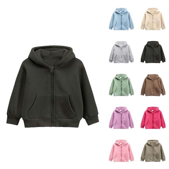 Girls Hoodies Autumn And Winter Baby Boy Girl Zip Up Hoodies Solid Color Hooded Sweatshirt Long Sleeve Jacket Casual Outerwear Fall Clothes Fashion Sweatshirt