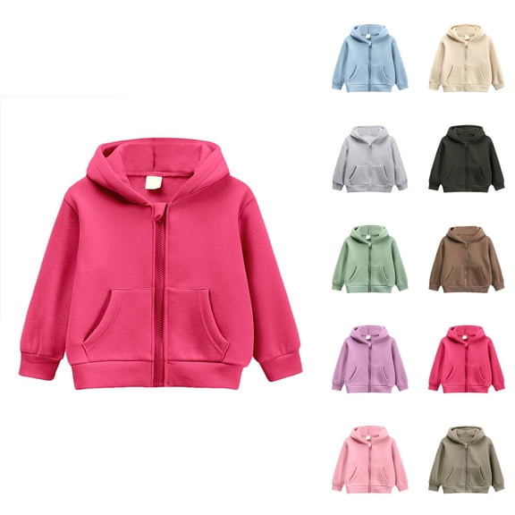 Girls Hoodies Autumn And Winter Baby Boy Girl Zip Up Hoodies Solid Color Hooded Sweatshirt Long Sleeve Jacket Casual Outerwear Fall Clothes Girls' Fashion