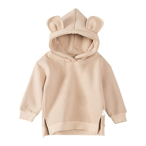 Girls Hoodies Beige Pullover Hooded Casual Long Sleeve Classic Hoodie Fall Clothes Girls Tops Size 3-6 Months