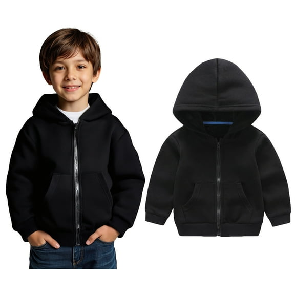 Girls Hoodies Black Full Zipper Hooded Long Sleeve Casual Basic Pullover Sweatshirt Hoodie Winter Clothes Boy Clothes 6-7 Years Boys Girls Fashion