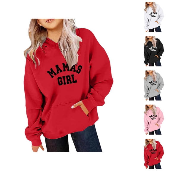 Girls Hoodies Casual Long Sleeve Mama Girl Graphic Hooded Sweatshirt with Pockets Kids Pullover Tops