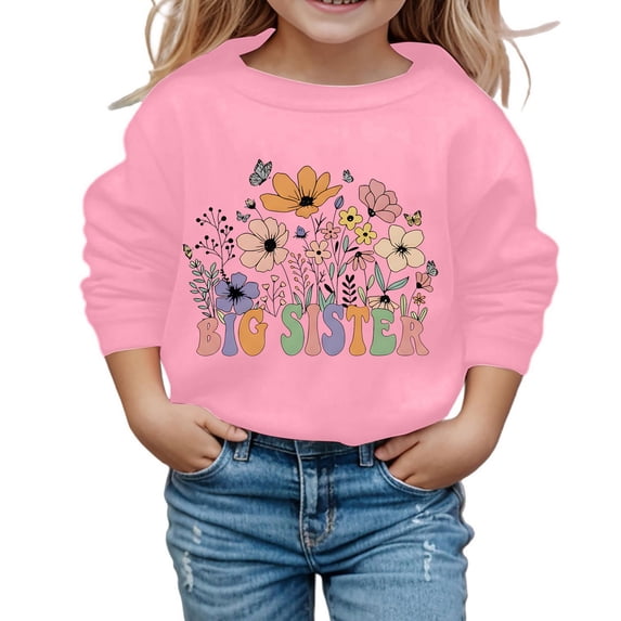 Girls Hoodies Cozy Graphic Printed Crewneck Long Sleeve Pullover Top Back To School Daily Wear Girls Sweatshirts Pink 2 Years-3 Years