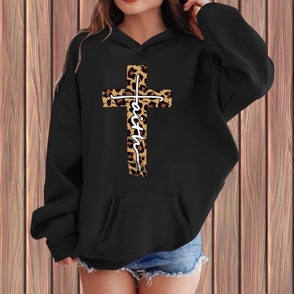 Girls' Hoodies Cozy Loose Fit Graphic Print Hooded Long Sleeve Pullover Top Pocketed Casual Wear Girl's Sweatshirts Black 4 Years-5 Years