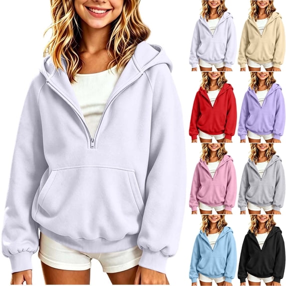 Girls Hoodies Half Zip Long Sleeve Sweatshirt with Pocket Comfortable Loose Fit Fall Winter Pullover Topss Sizes 2-14Y